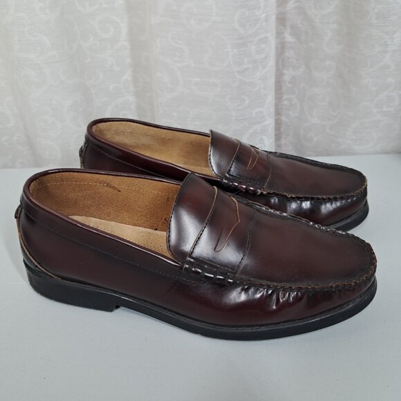 Nunn Bush Mens Moc Toe Penny Loafers Shoes Sz 11W Leather Burgundy Slip On Gel